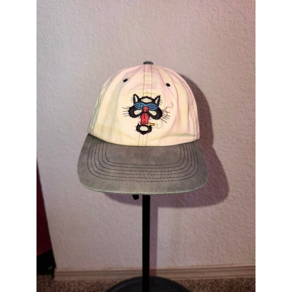 Vintage Blues Traveler Snapback Hat Cat Graphic Band Merch Cream Grey Cap